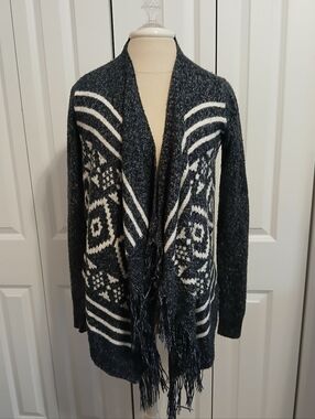 Ladies Like New Hollister Aztec Cascade Open Front Fringe Hi Low Sweater Medium